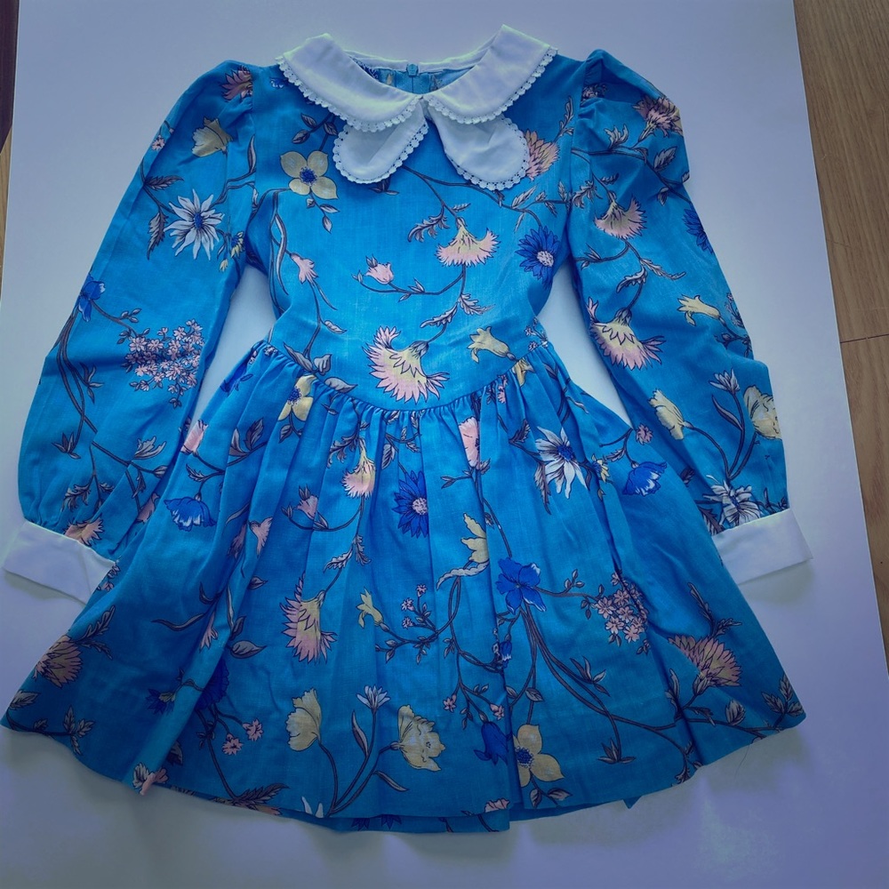 Vintage cotton Polly Flinders size 4 blue floral